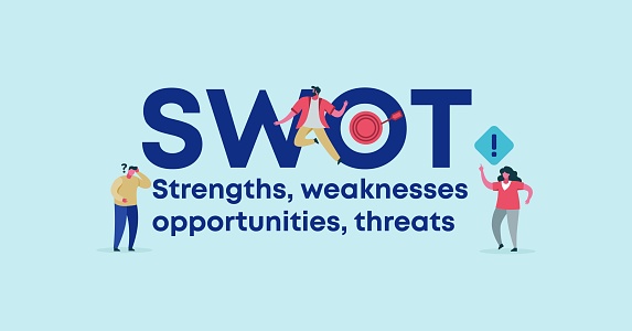 SWOT strenghts weaknesses opportunites threats. Web applications security digital privacy and marketing form of encryption guarantee convenient transaction certificate with vector quality.
