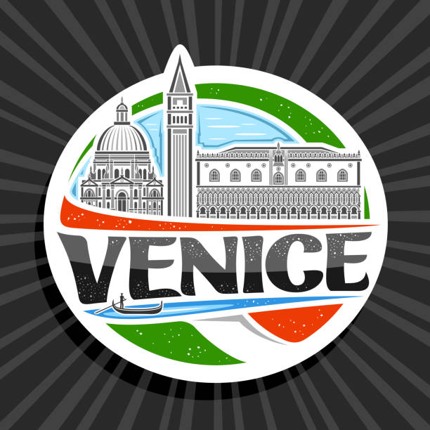 vektorlabel für venedig - italian flag skyline famous place flag stock-grafiken, -clipart, -cartoons und -symbole