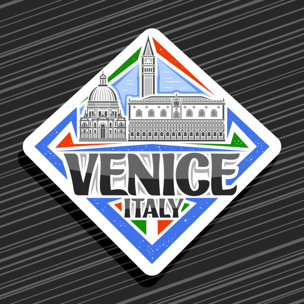 vektorlabel für venedig - italian flag skyline famous place flag stock-grafiken, -clipart, -cartoons und -symbole