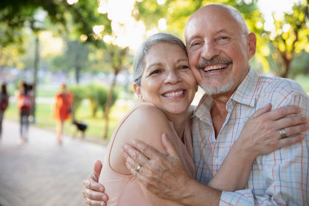 istock Senior couple having fun outside 1304068771