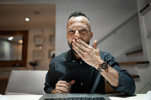 Man on a video call at home - Webcam point of view