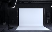 Photo studio room with white background