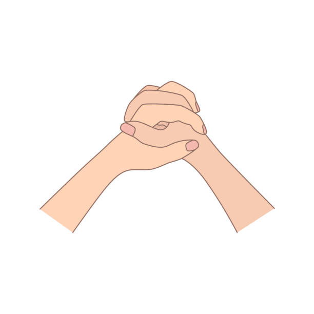 dwie modlące się ręce płaska ikona - human hand god applauding praying stock illustrations