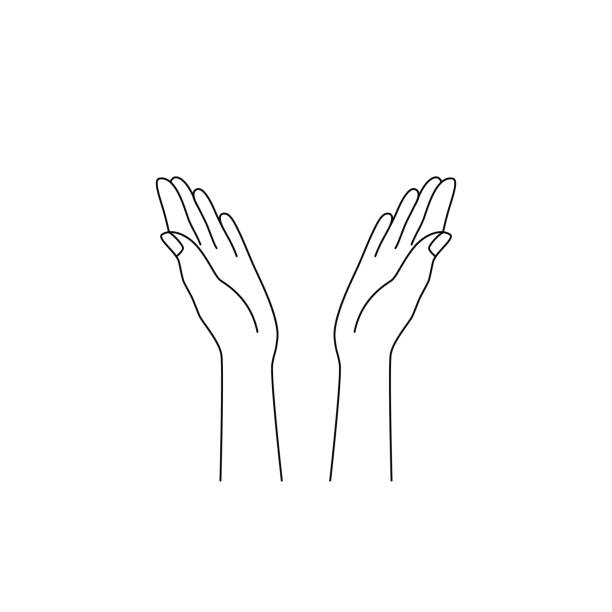 cienka linia ręce podniesiona do góry ikona - human hand god applauding praying stock illustrations