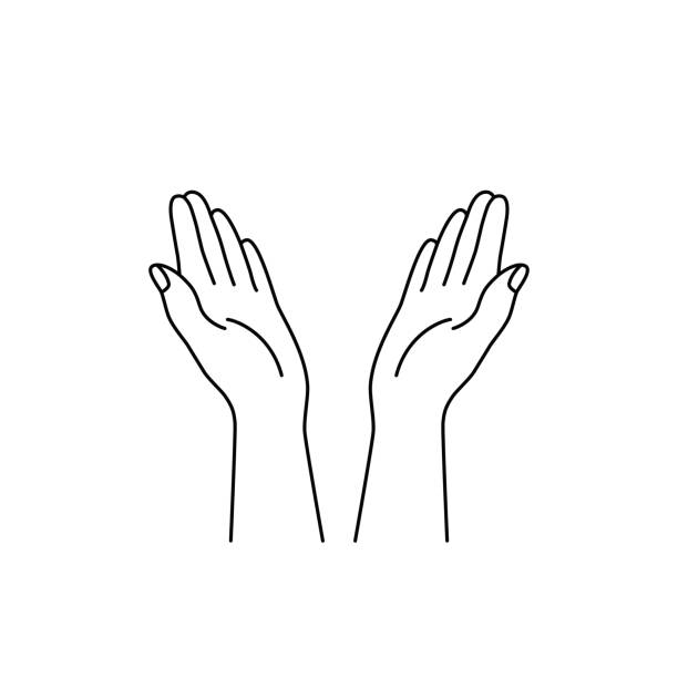 liniowa ikona rąk podniesionych do góry - human hand god applauding praying stock illustrations