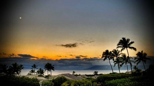 istock sunrise on maui with a full wolf moon / wide angle view 1304080291