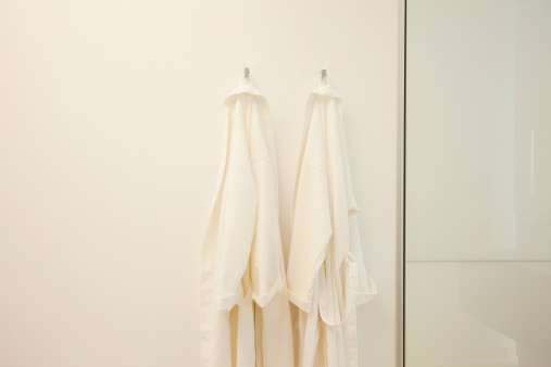 White towel hanging in the bathroom