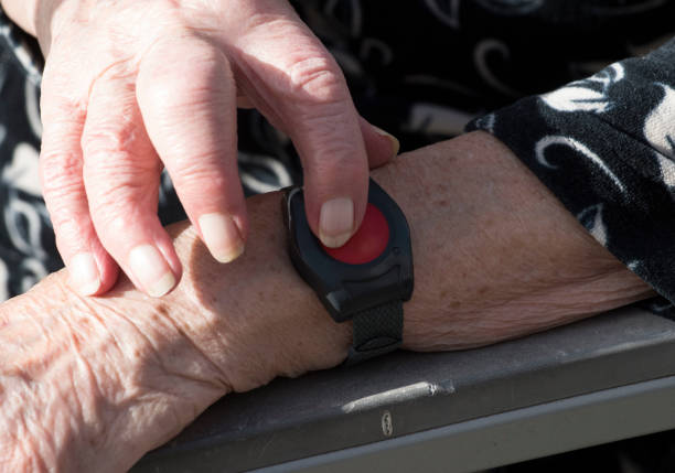 istock medical alert bracelet with emergency button 1304088253