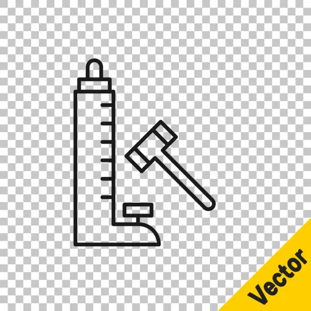 Vector illustration of Black line High striker attraction with big hammer icon isolated on transparent background. Attraction for measuring strength. Amusement park. Vector