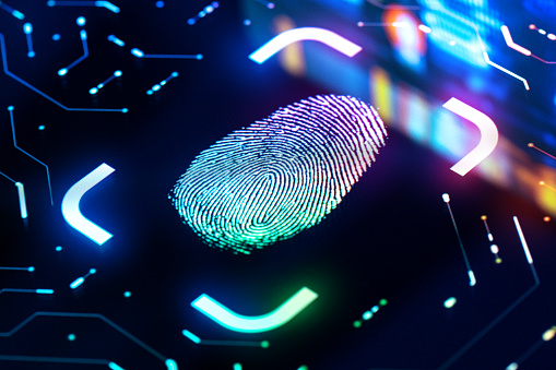 Fingerprint Biometric Authentication Button. Digital Security Concept