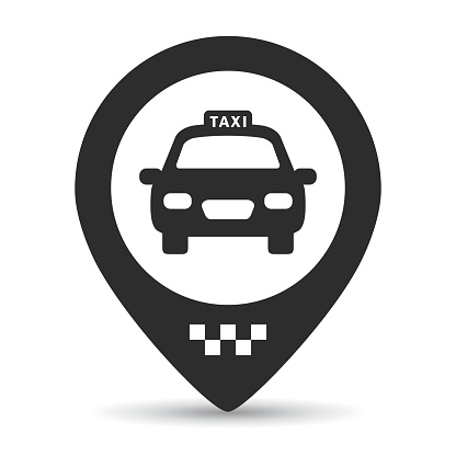 Taxi stop here, location pin marker on white background