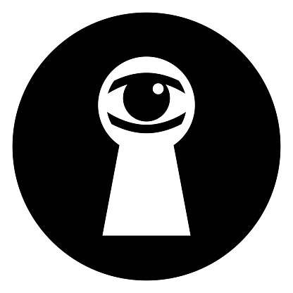Eye in keyhole, voyeurism symbol on white background