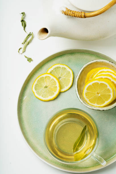 Lemon Verbena tea with lemon stock photo