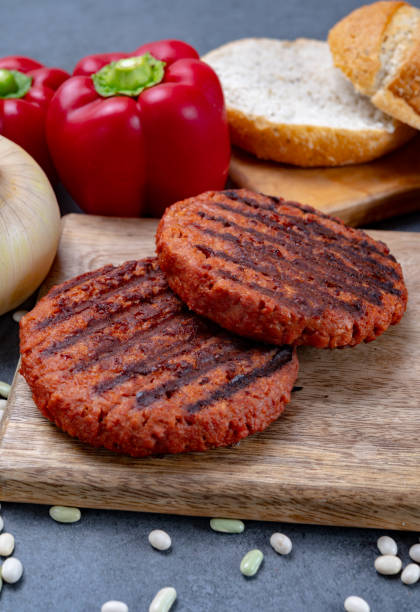istock Tasty grilled burger made with vegetarian plant based imitation minced meat 1304106764