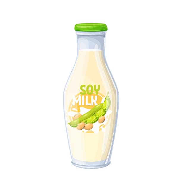 mleko sojowe w szklanej butelce - soymilk stock illustrations