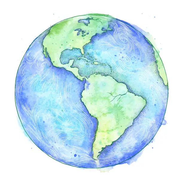 Vector illustration of Earth Vector Watercolor and Ink Illustration - Earth Day - Vector EPS10 Illustration