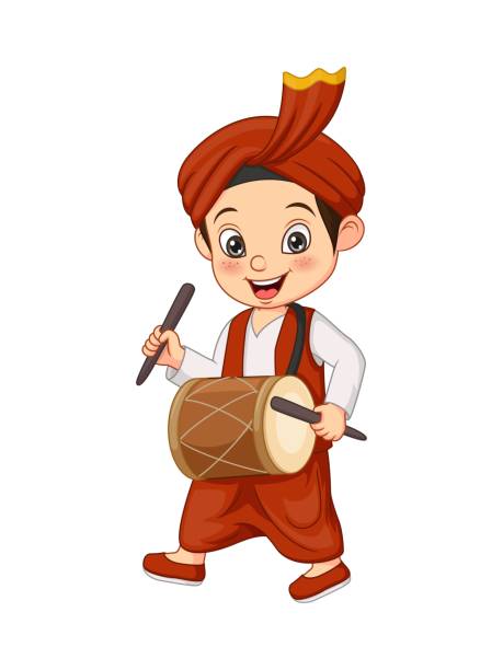 Cartoon Happy Punjabi Boy Playing Dhol Stock Illustration - Download Image  Now - Sikhism, Boys, Holi - iStock