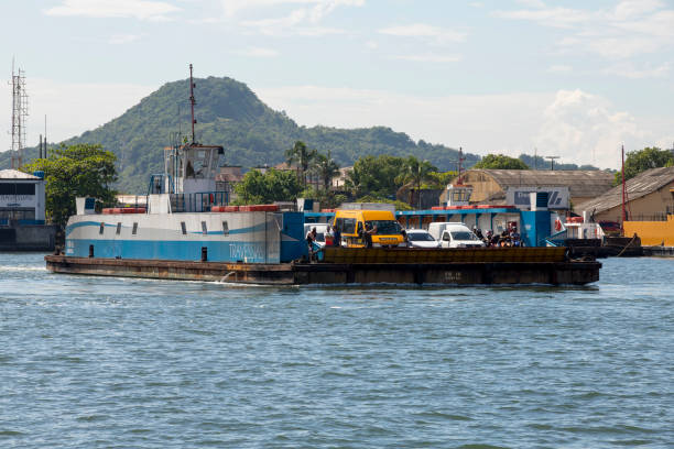 ferry boat is seen sailing carrying vehicles and passengers - sao paulo south america marina southeastern region imagens e fotografias de stock