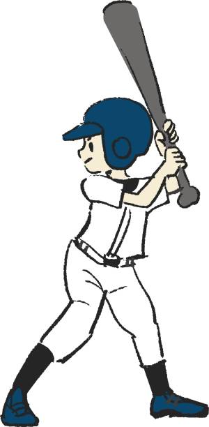 ilustraciones, imágenes clip art, dibujos animados e iconos de stock de ilustración de un niño sosteniendo un bate en el béisbol - baseball baseball bat baseballs baseball diamond