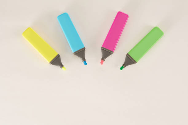 Set of four highlighters on white background