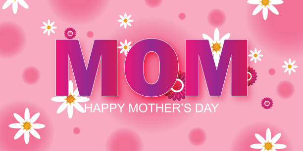 ilustrações de stock, clip art, desenhos animados e ícones de beautiful text mom on pink background. happy mother's day celebration concept - mothers day flower single flower purple