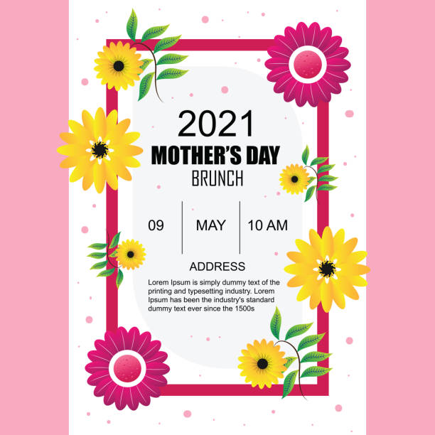 ilustraciones, imágenes clip art, dibujos animados e iconos de stock de plantilla de diseño de invitación temática del día de las madres - rose single flower red flower