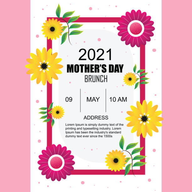 ilustrações, clipart, desenhos animados e ícones de modelo de design de convite temático do dia das mães - mothers day frame flower single flower