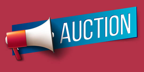 Auction Megaphone with word "Auction" Banner auction stock illustrations