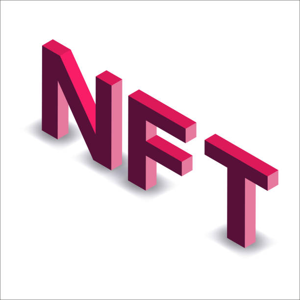 istock Isometric red text NFT non fungible token isolated on white. Pay for unique collectibles in games or art. Vector illustration. 1304135149