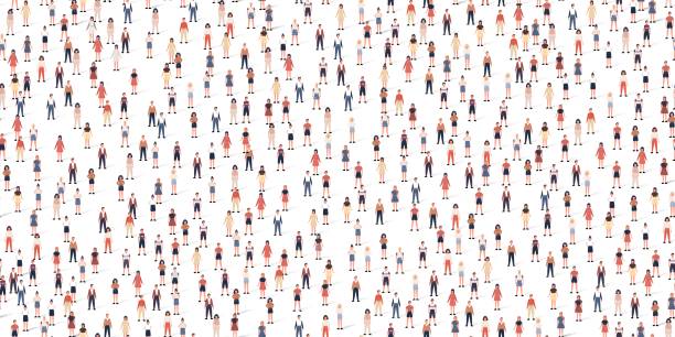 Crowd different people seamless background. Large group of citizen in flat style with shadows. Vector illustration Crowd different people seamless background. Large group of citizen in flat style with shadows. Vector illustration men and women set cartoon characters with big heads stock illustrations