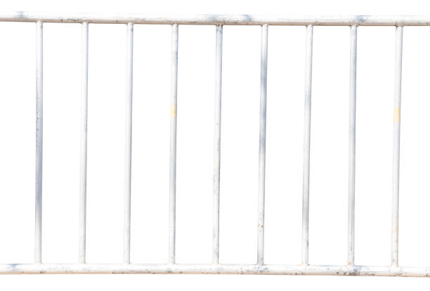 istock Iron fence is white isolated on white background with clipping path, Iron rail. 1304143277