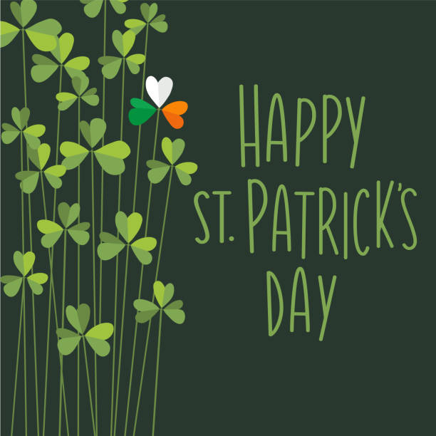 St. Patrick's Day template design with tall Shamrocks for banners, social media, posters St. Patrick's Day template design with tall Shamrocks. One shamrock with flag colors of Ireland. Space for text. Vector design for banners, social media, party posters, greeting cards, and flyers. st. patricks day stock illustrations