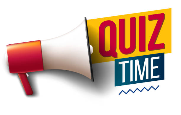 Quiz time "Quiz time" banner with megaphone quiz time stock illustrations