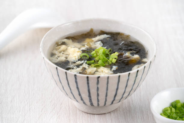 istock Homemade delicious seaweed egg drop soup in a bowl. 1304152009