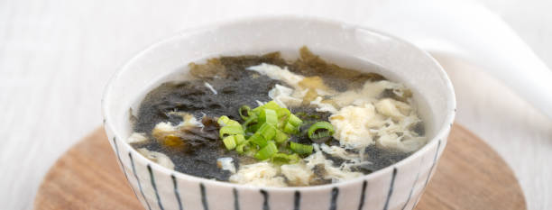 istock Homemade delicious seaweed egg drop soup in a bowl. 1304152018