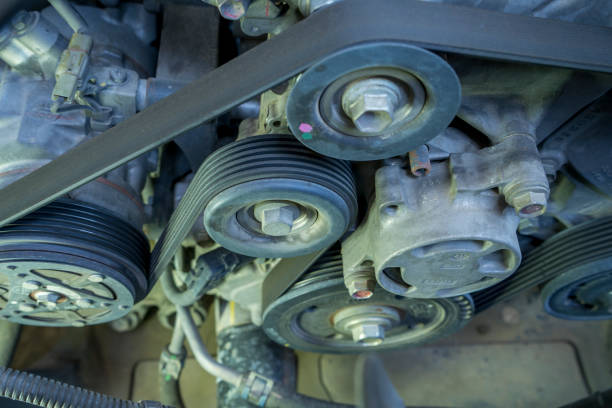 istock detail of the engine  fragment include ac compressor generator belt and pulley. 1304152048