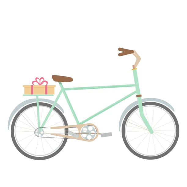 istock Bike, bicycle with present isolated on white background stock vector illustration. Season vehicle, transport in flat style, decorative element, cute, bright. 1304153722