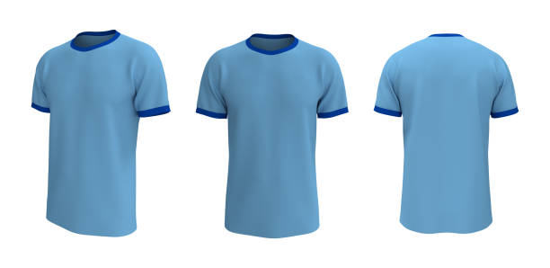 men's blue short sleeve t-shirt mockup in front, side and back views
