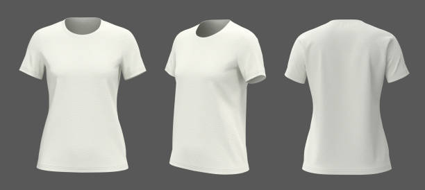 istock Women's crewneck t-shirt mockup, front, side and back views 1304155570