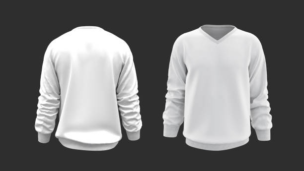 istock Blank v-neck sweatshirt mock up template in front, and back views, isolated on gray 1304155634