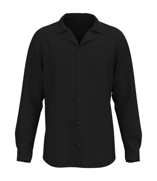 istock Black long sleeve camp shirt mockup 1304155664