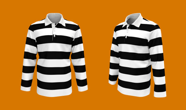 istock Black and white striped shirt mock-up 1304155698