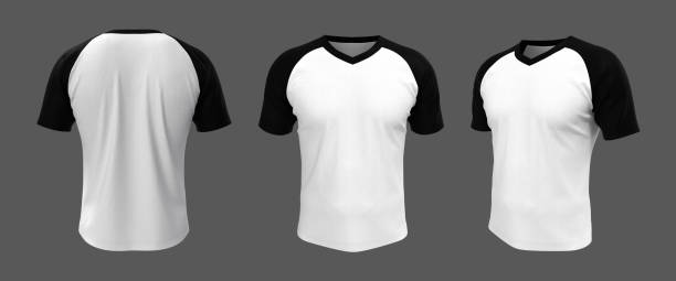 istock Blank raglan t-shirt mockup in front, side and back views 1304155780