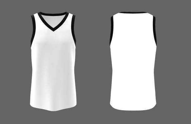 istock Blank v-neck sleeveless t-shirt mockup in front and back views 1304155894