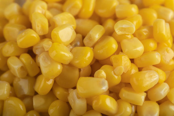 Pile of canned sweet corn seeds. High quality photo