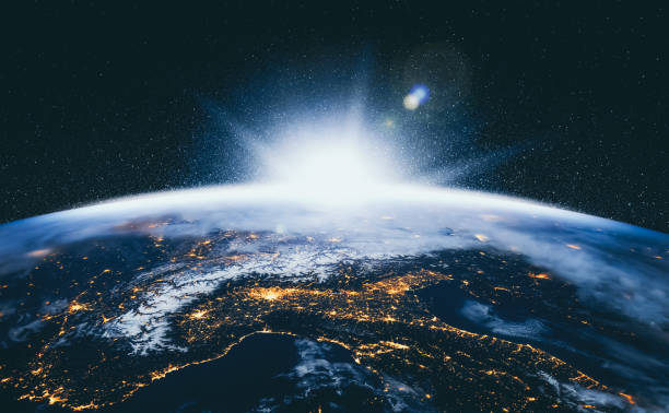 istock Planet earth globe view from space showing realistic earth surface and world map 1304157420