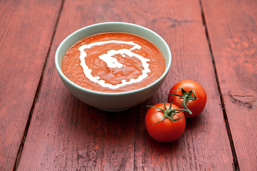 Simple healthy vegetarian meal of tomato soup