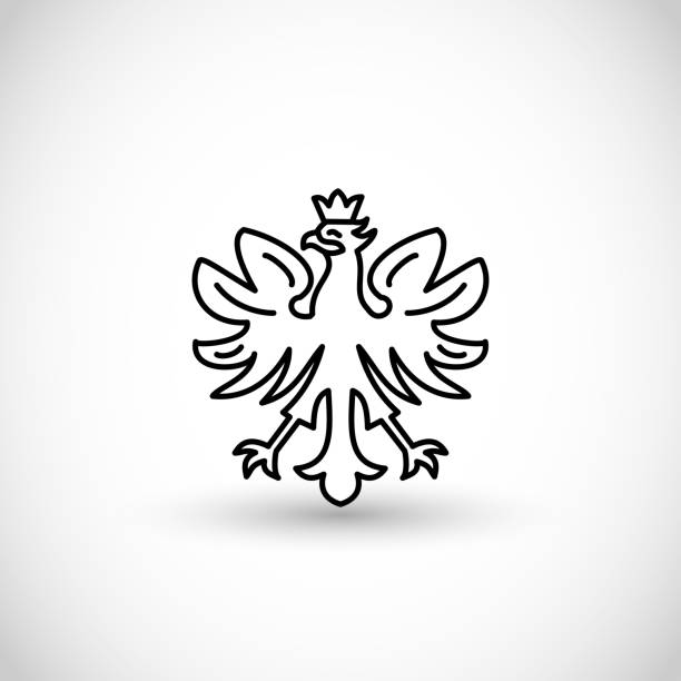 weißer adler - nationales symbol von polen - dünne linie stil vektor-symbol - polish culture stock-grafiken, -clipart, -cartoons und -symbole