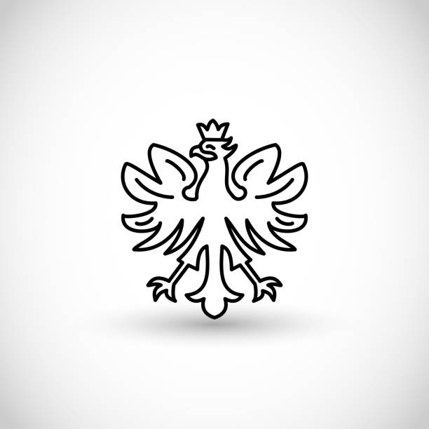 ilustrações de stock, clip art, desenhos animados e ícones de white eagle - national symbol of poland - thin line style vector icon - crown black banner white