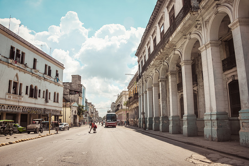 Street Full Of People And Vehicles In The Center Of Havana, Cuba